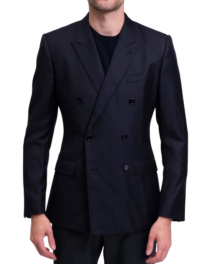 Dolce & Gabbana Martini Wool-Silk Double-Breasted Blazer in Navy
