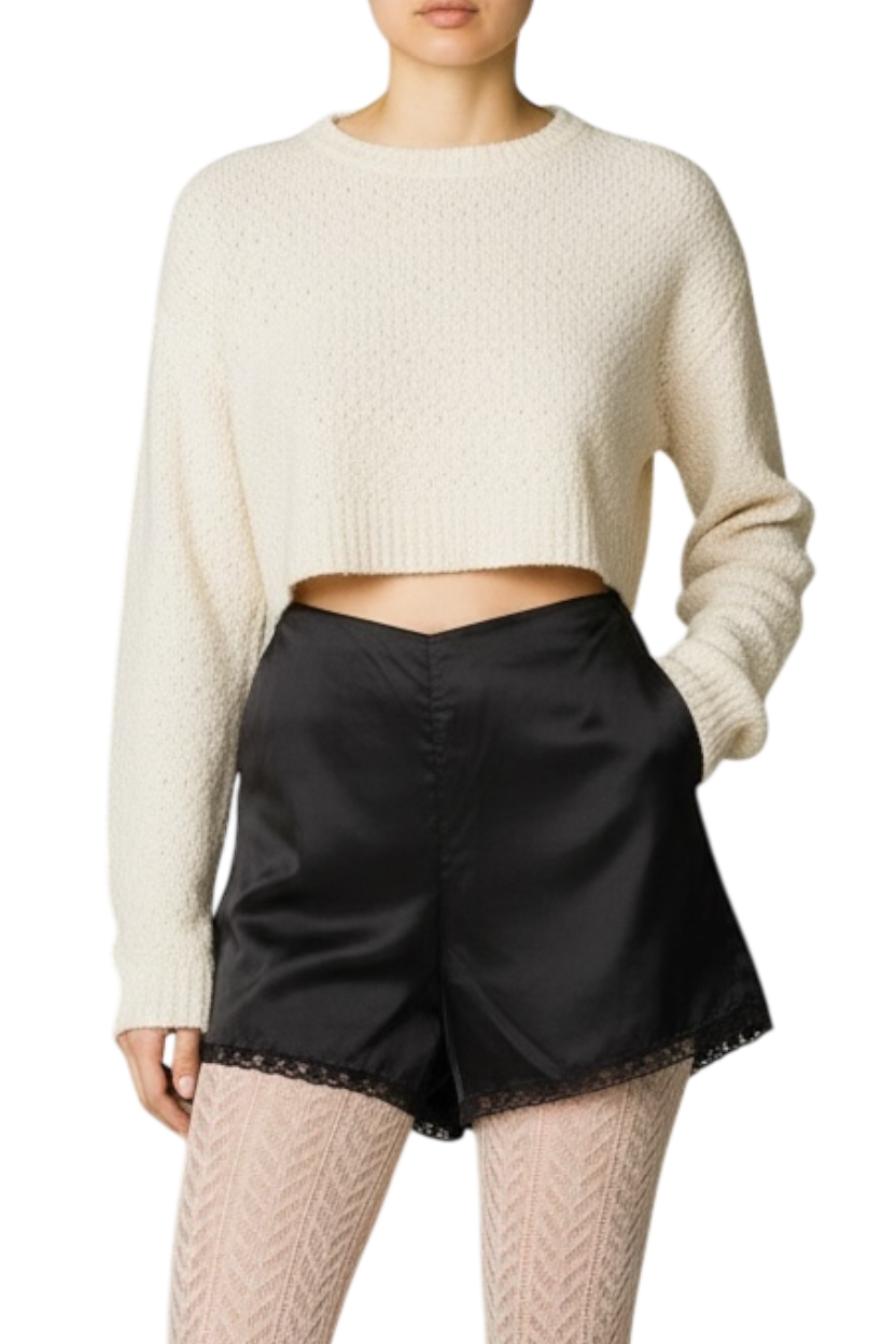 Prada Black Satin Lace-Trim Shorts