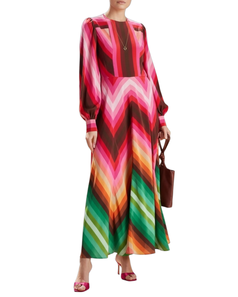 Valentino Garavani Long-Sleeve Rainbow-Print Maxi Dress