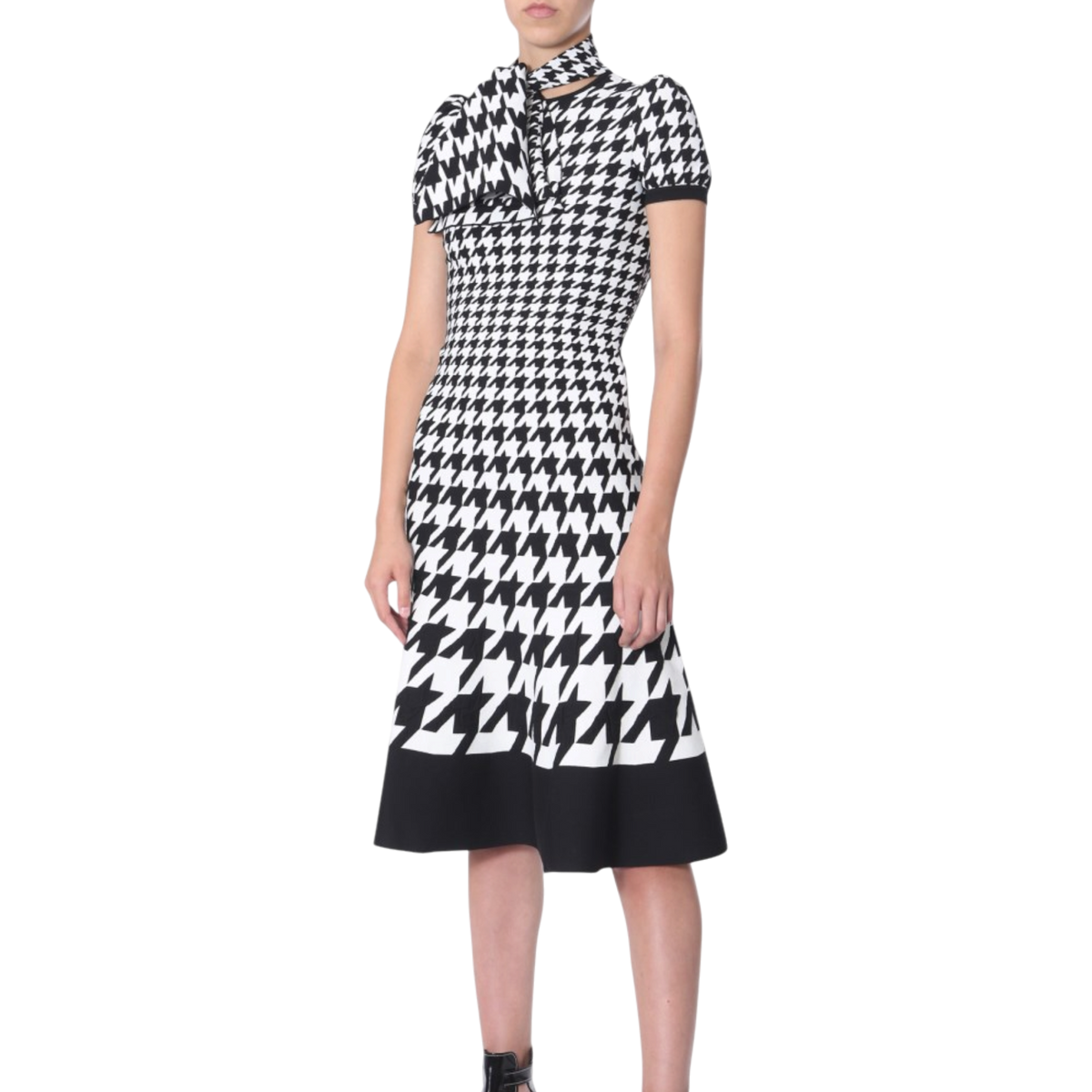 Alexander McQueen Houndstooth Wool Blend Midi Dress