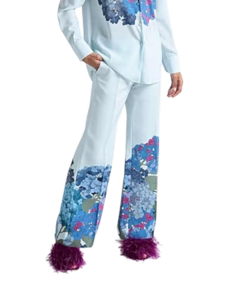 Valentino Macro Ortensia Printed Silk Flared Pants