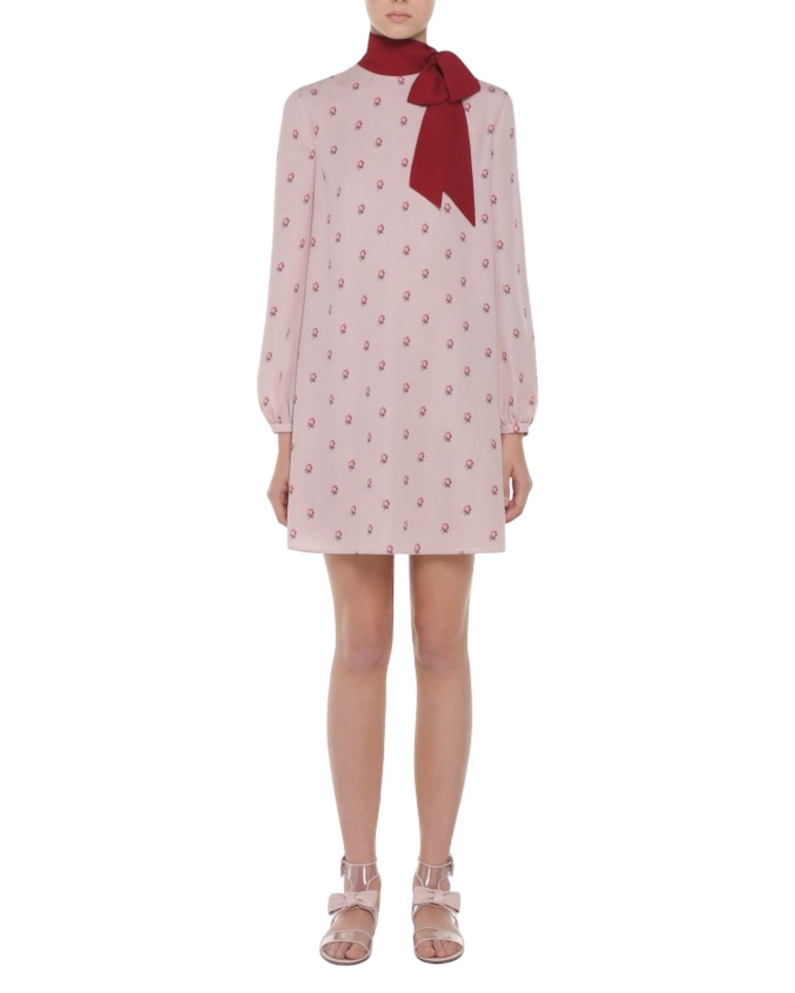 Valentino Tie Neck Floral-print Silk Crepe de Chine Mini Dress