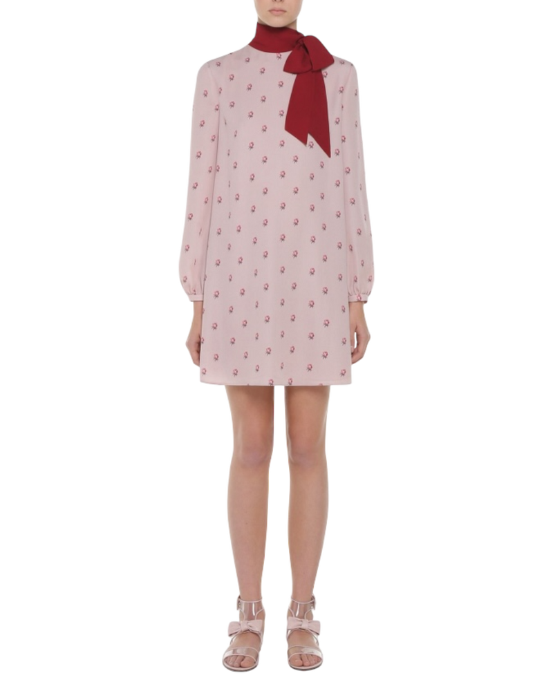 Valentino Tie Neck Floral-print Silk Crepe de Chine Mini Dress