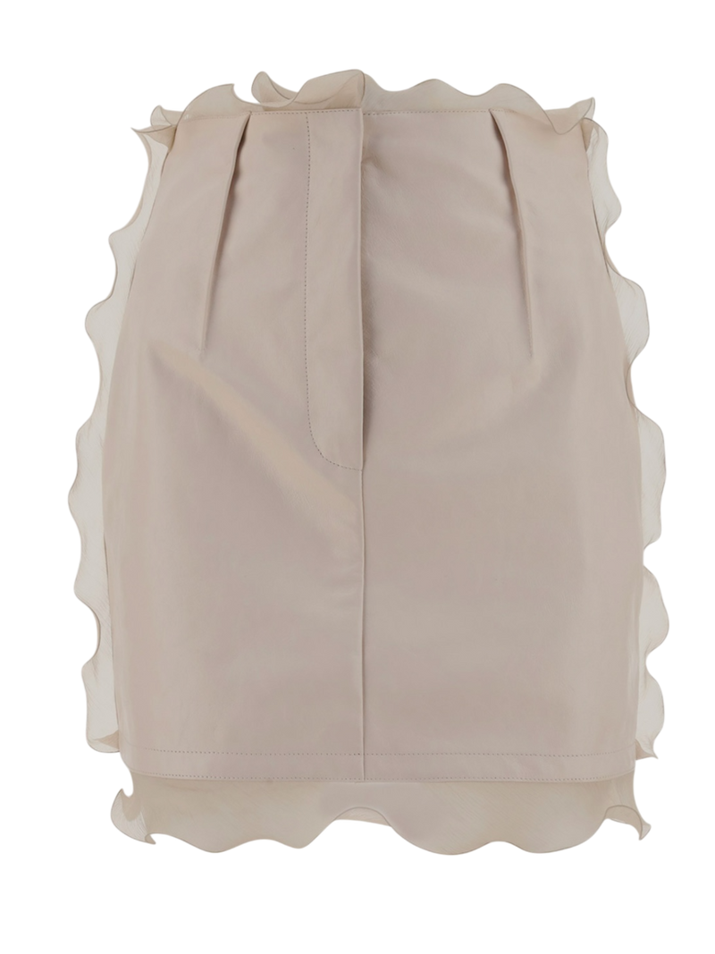 Fendi Leather Mini Skirt With Organza Silk Ruffled Edges
