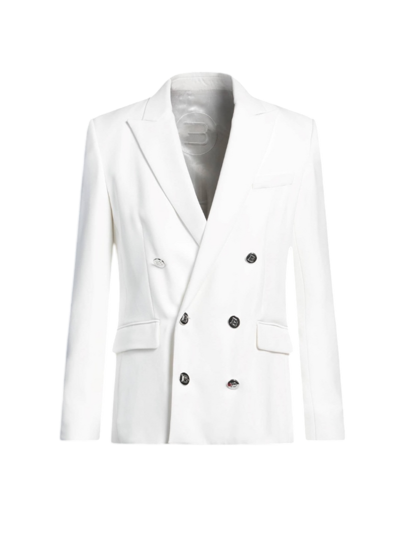 Balmain Double-Breasted Viscose Blazer with Logoed Buttons