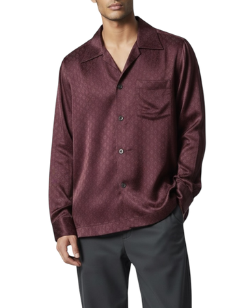 Dries Van Noten Burgundy Jacquard Viscose Shirt