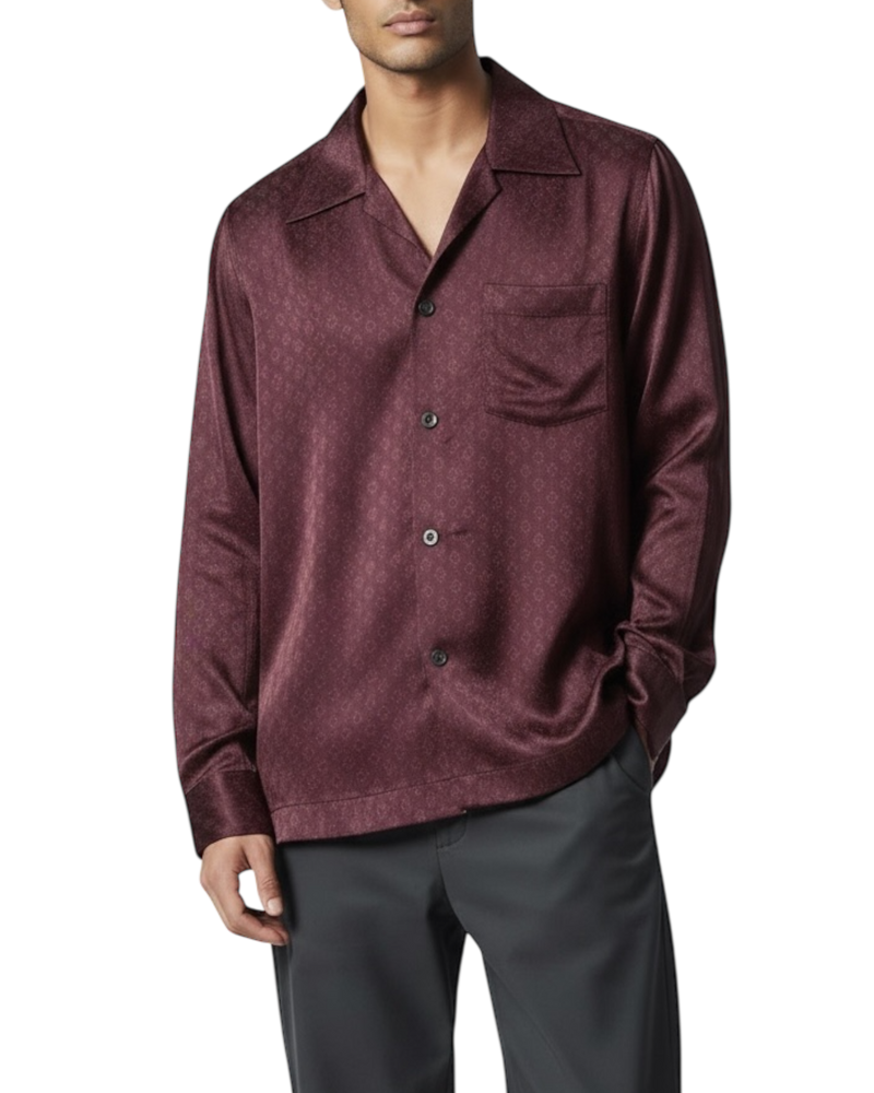 Dries Van Noten Burgundy Jacquard Viscose Shirt