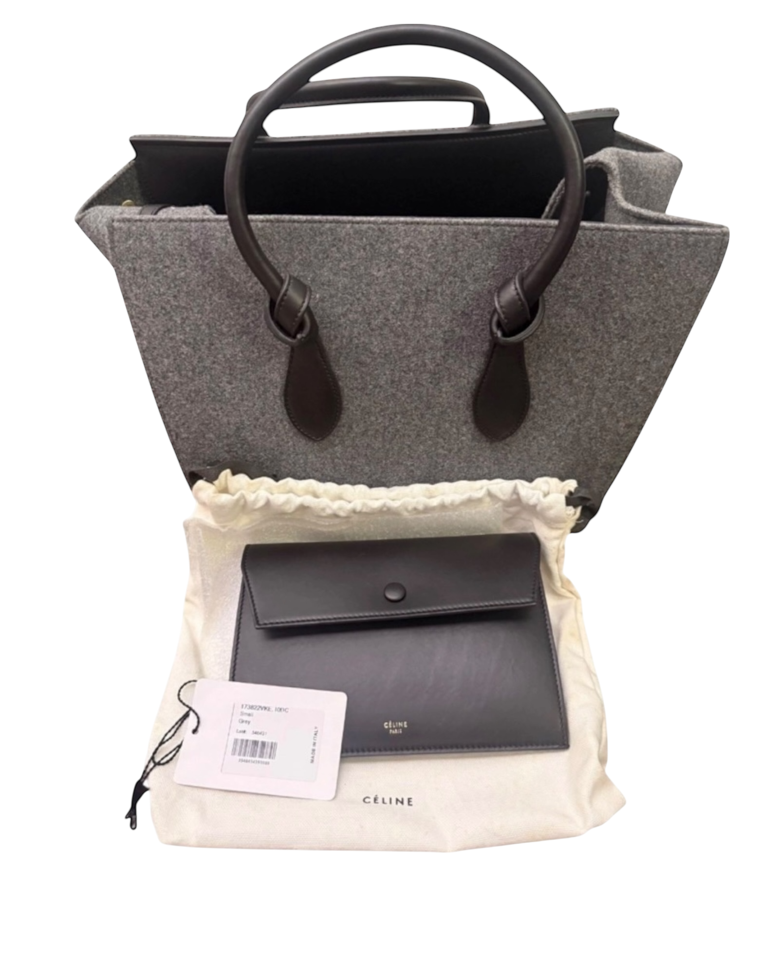 Celine Tie Bag in Felt & Calfskin Leather