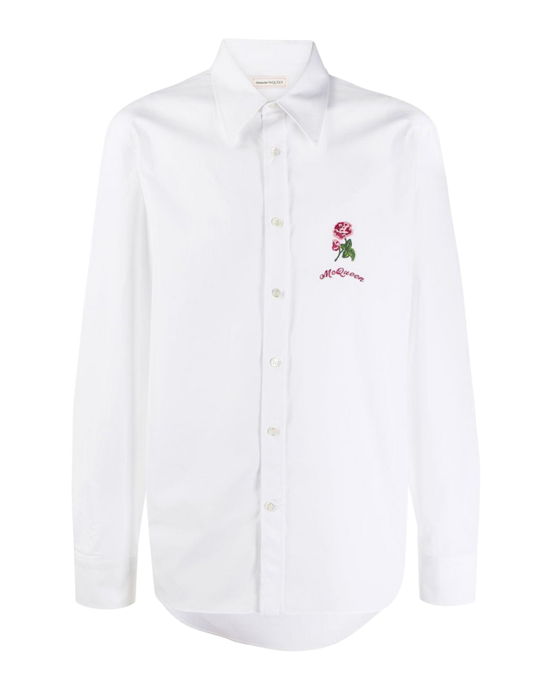 Alexander McQueen Rose Embroidered Cotton Shirt