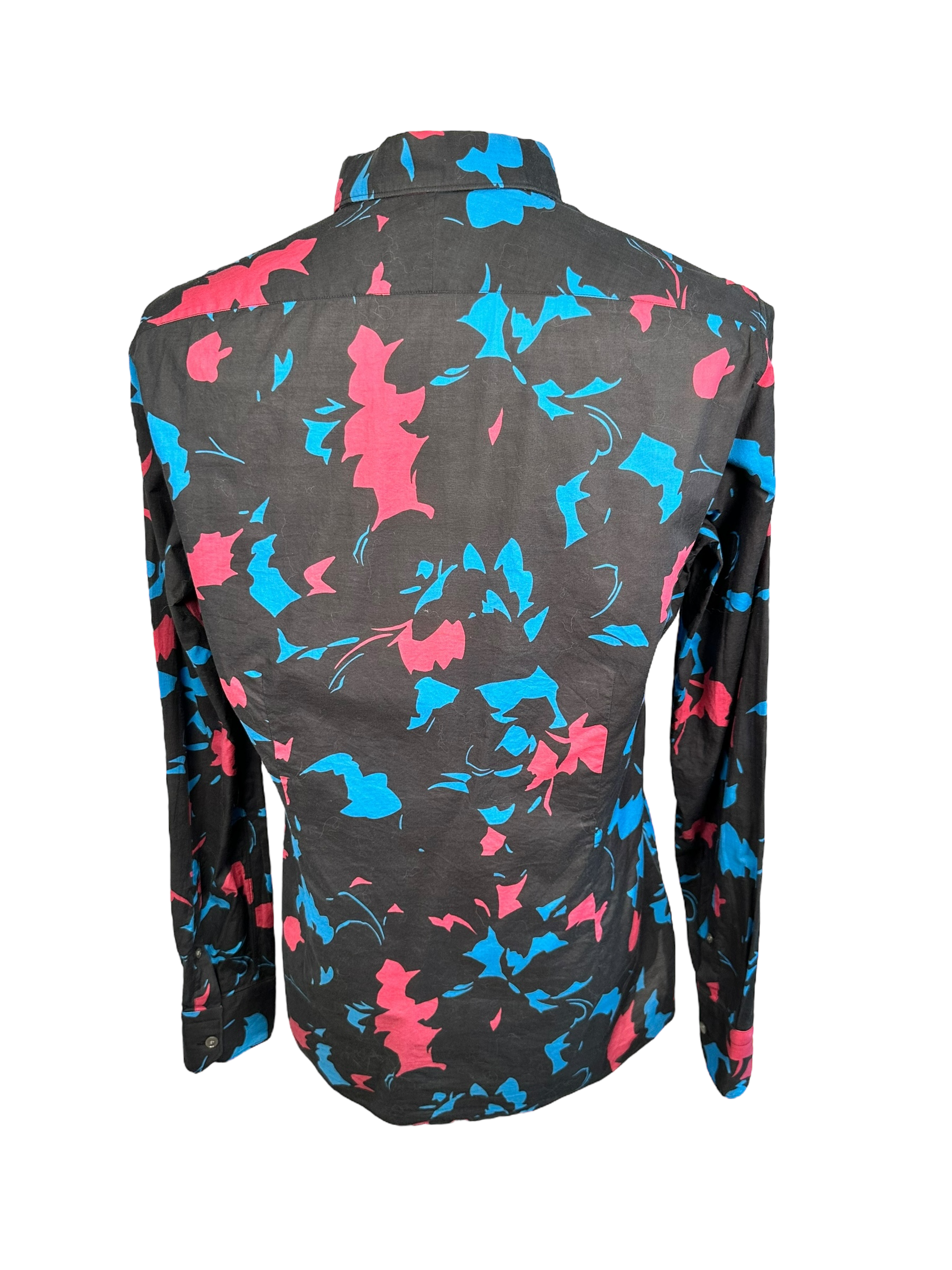 LANVIN ABSTRACT SHIRT IN BLACK WITH BLUE AND PINK