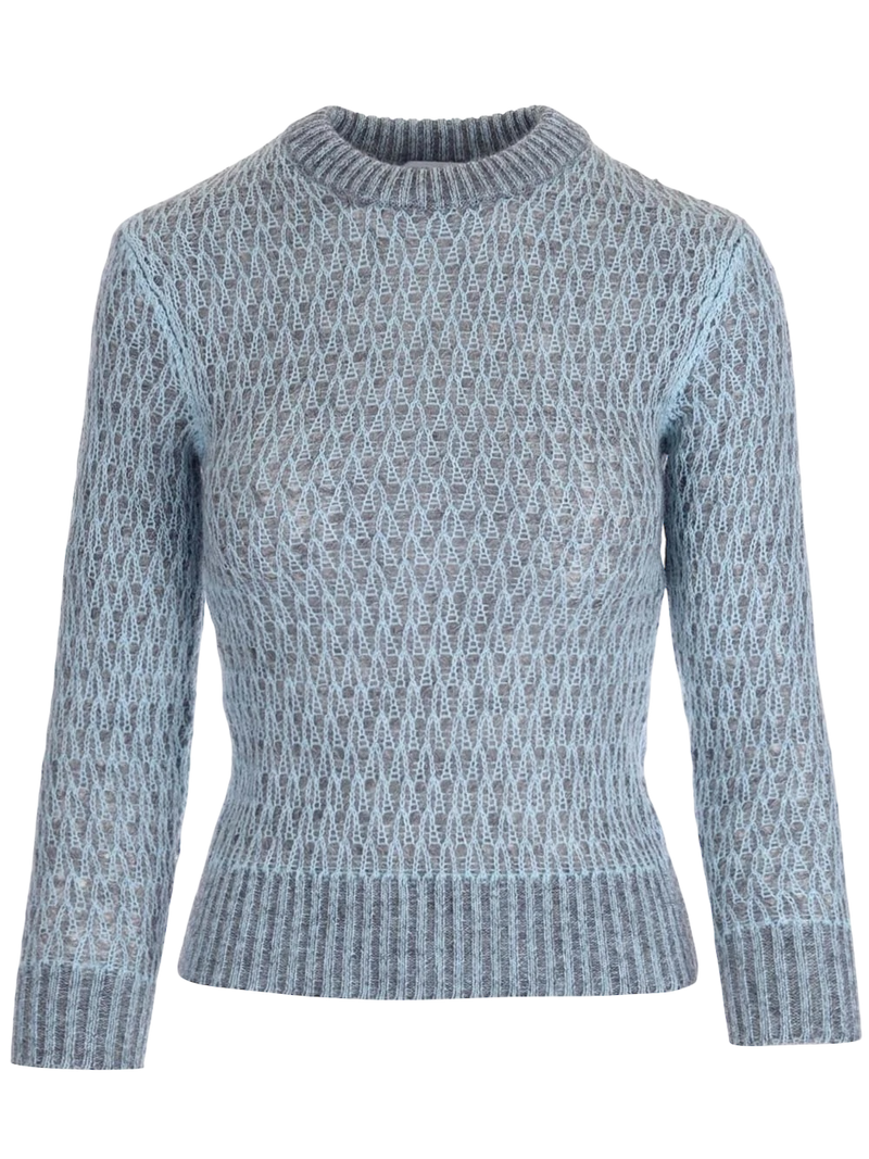 Bottega Veneta Crewneck Ribbed Jumper in Blue and Grey