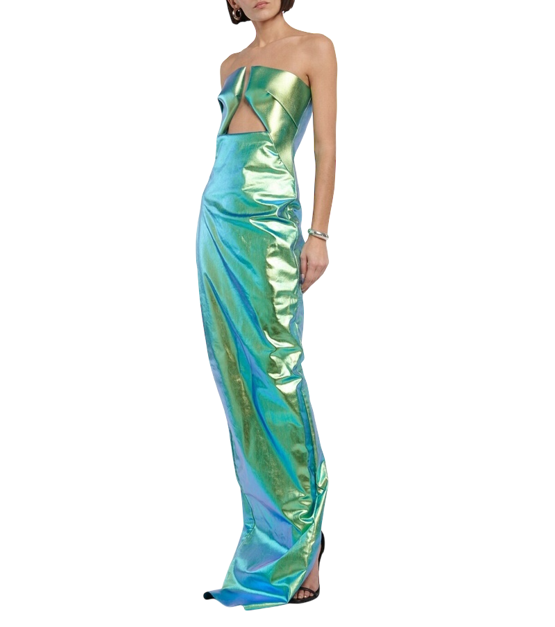 Rick Owens Iridescent Strapless Prong Cutout Gown