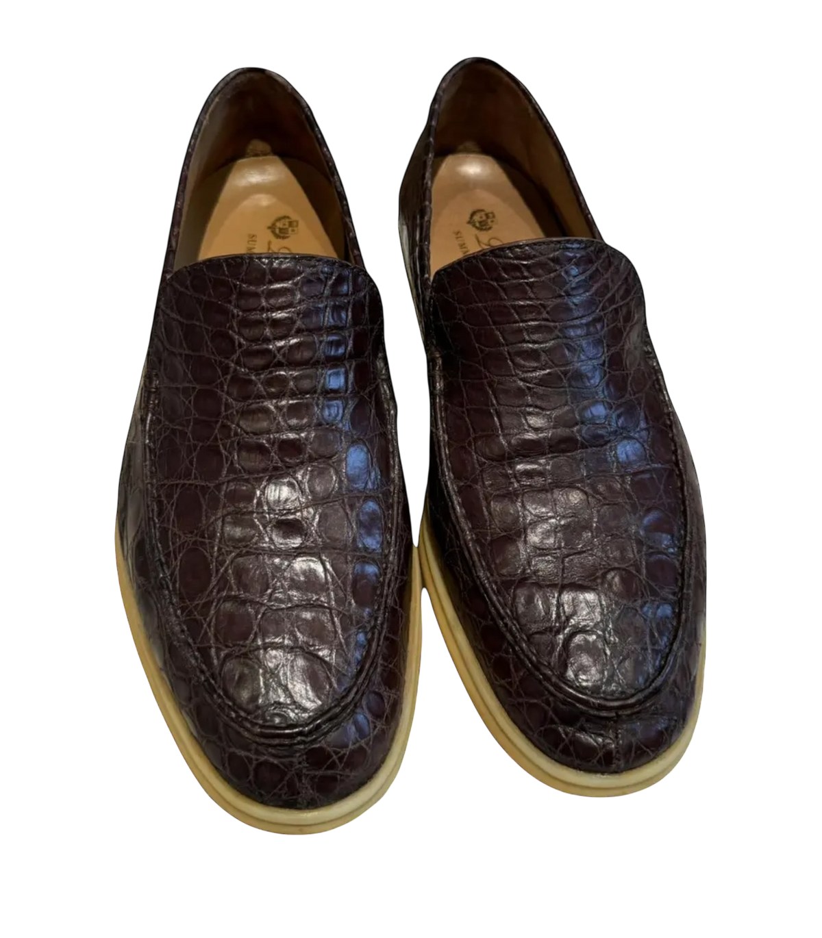 Loro Piana Brown Alligator Leather Embossed Summer Walk Loafers