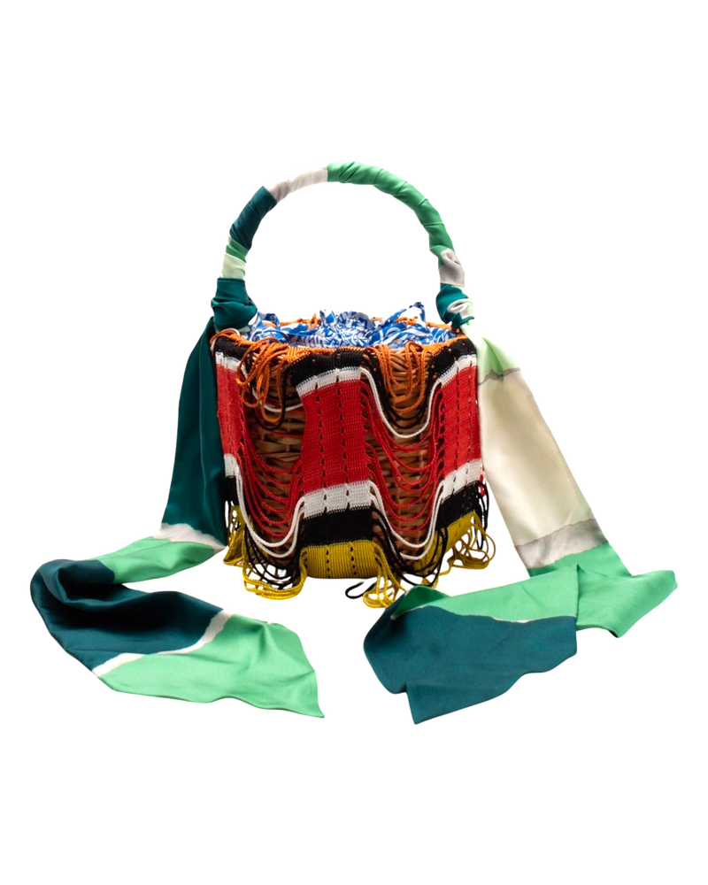 Missoni Fringed Crochet-Knit and Straw Bucket Bag