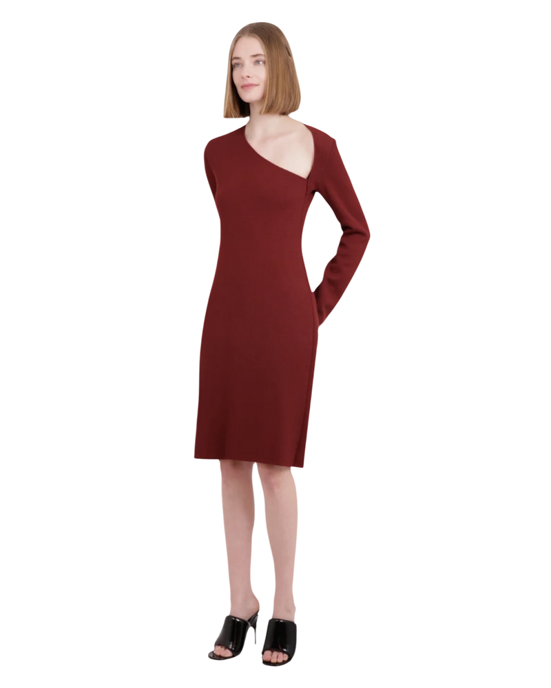 Bottega Veneta Viscose Asymmetric Neck Knit Dress in Rust