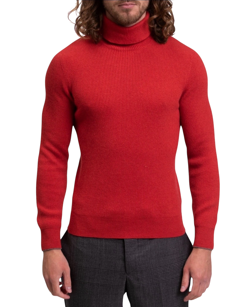 Brunello Cashmere Mouline Turtleneck Jumper in Dark Red