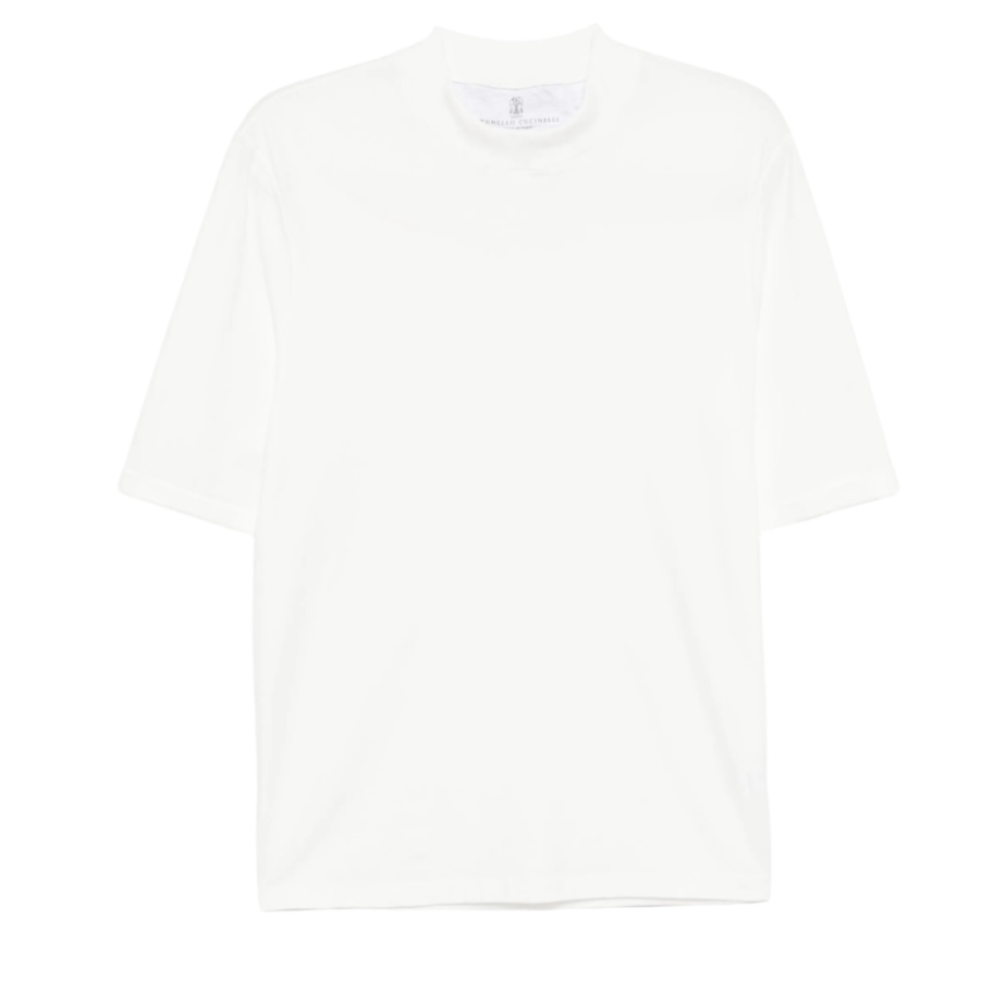 Brunello Cucinelli White Silk Crewneck T-Shirt