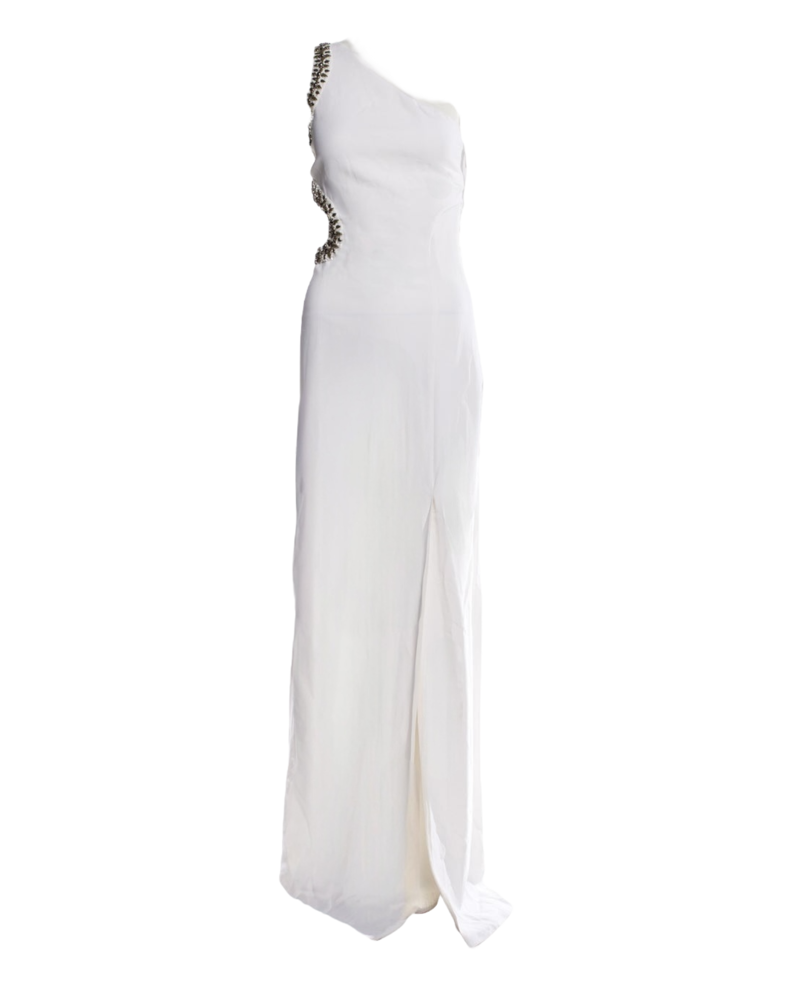 Roberto Cavalli Cadi Embroidered Cutout Assymetric Shoulder Gown in Optical White