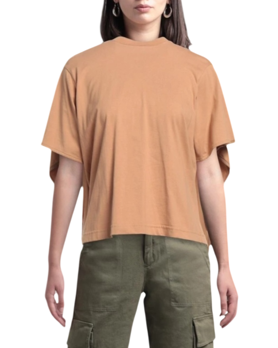 Celine by Phoebe Philo Scarf T-Shirt — Nude Cotton with Lambskin Trim, Size XS [FR 34/IT 38]