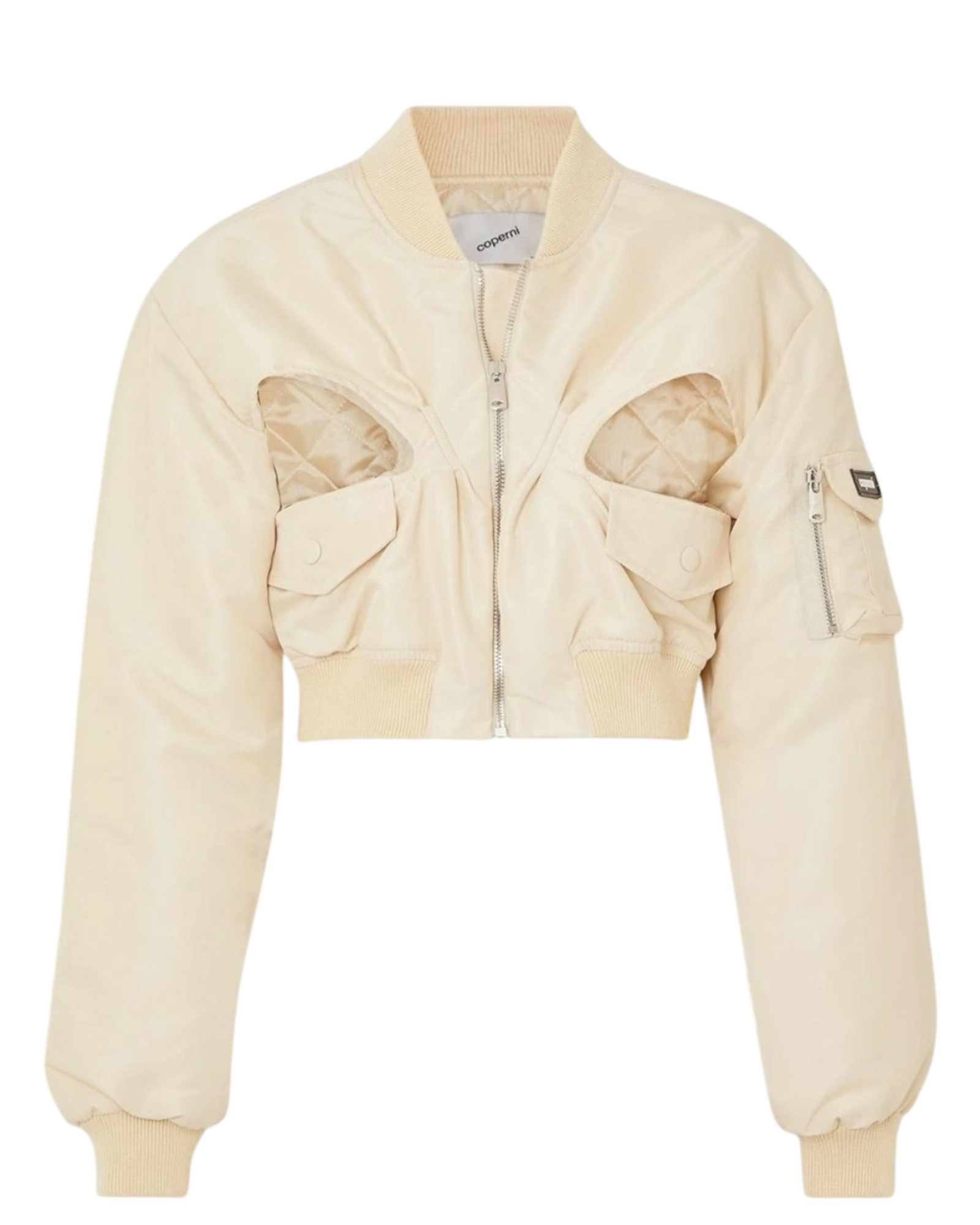 Coperni Cut-Out Cropped Twill Bomber Jacket in Cream