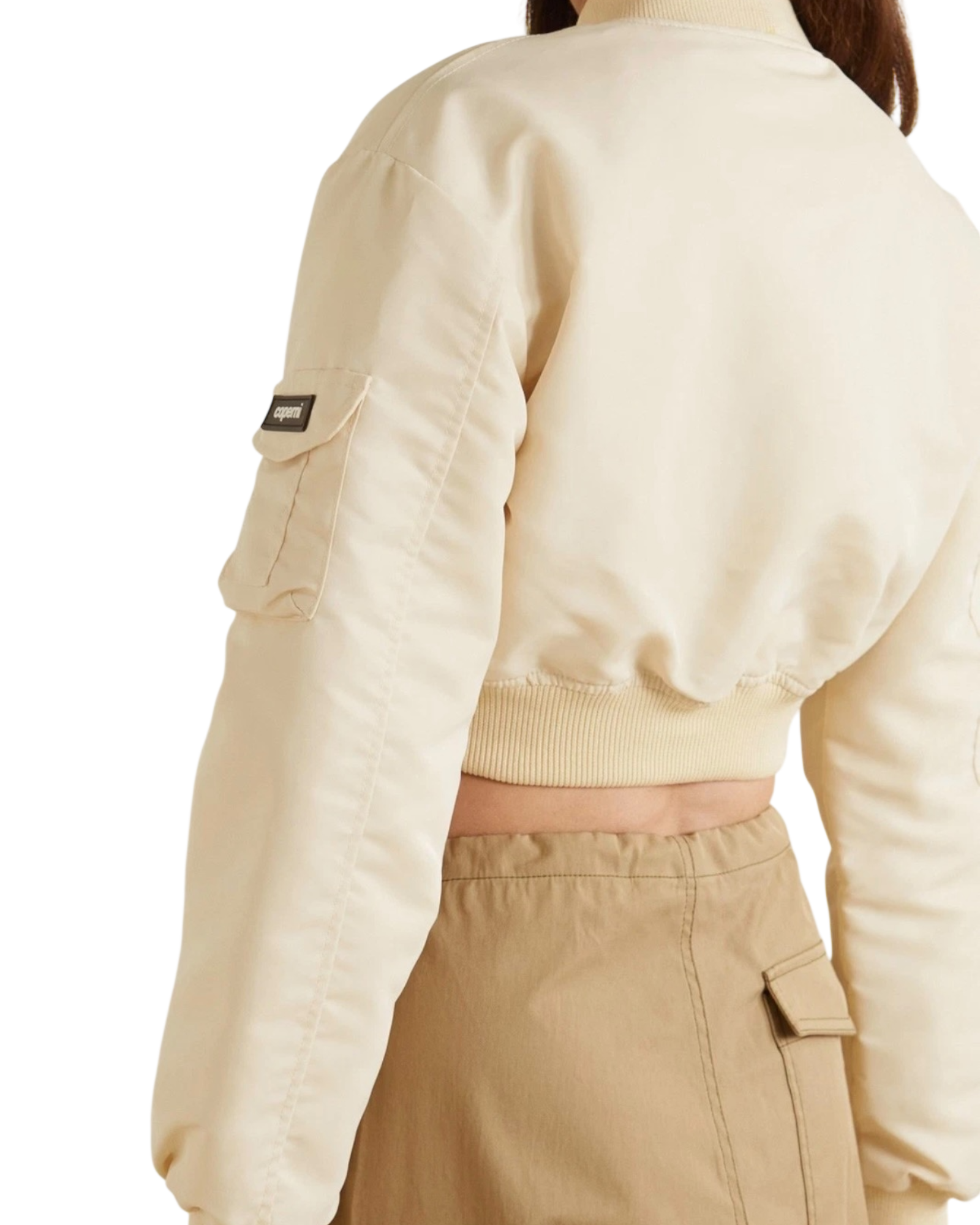 Coperni Cut-Out Cropped Twill Bomber Jacket in Cream