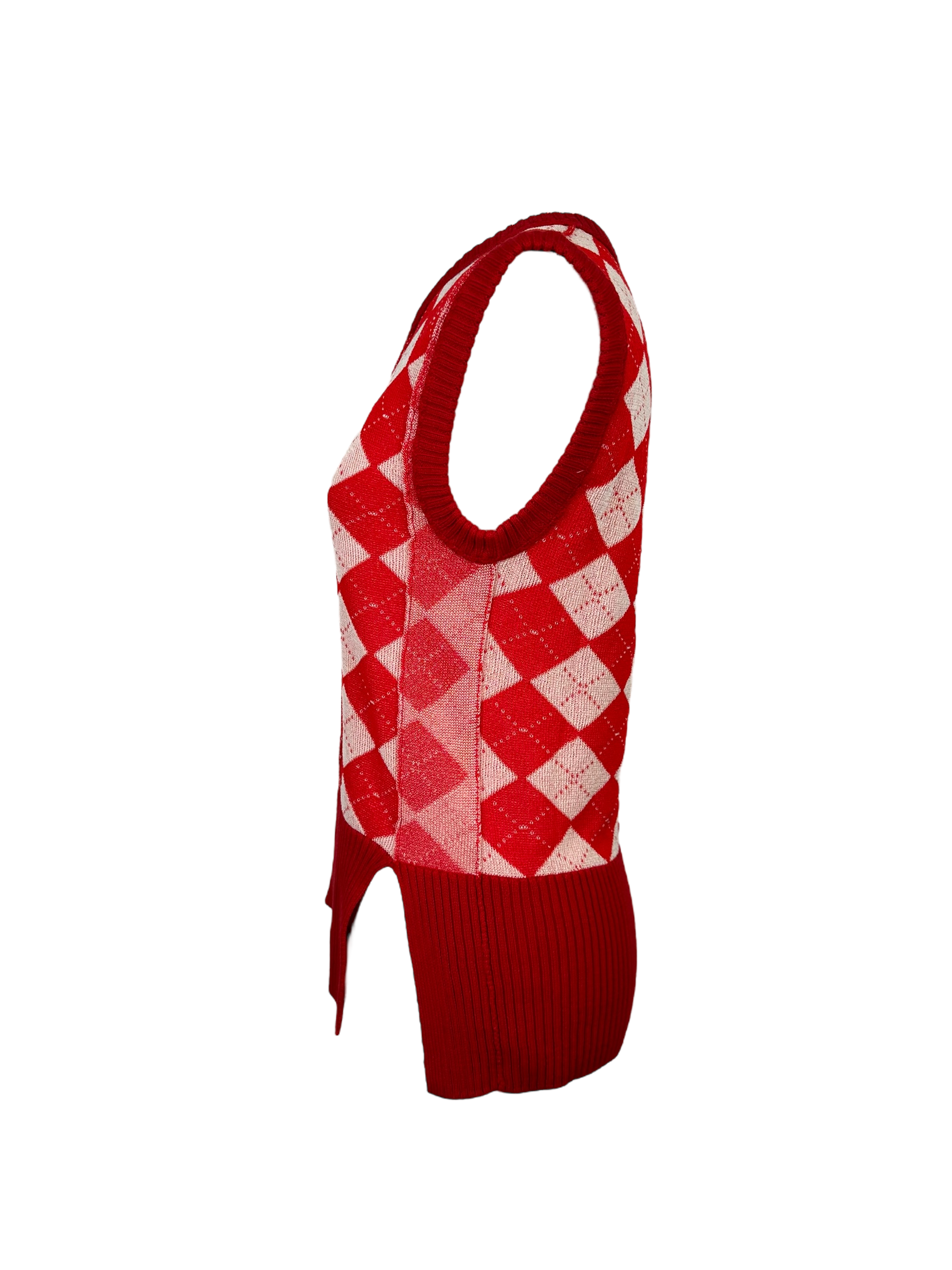 MM6 Maison Margiela Assymetric Red Argyle Unisex Tank