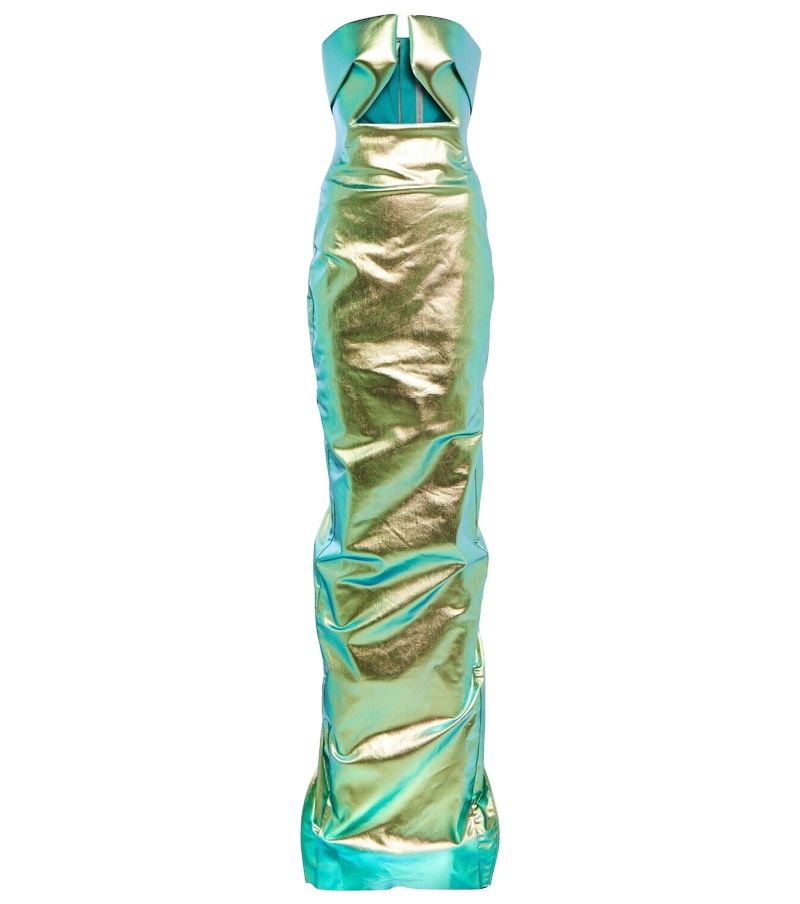 Rick Owens Iridescent Strapless Prong Cutout Gown