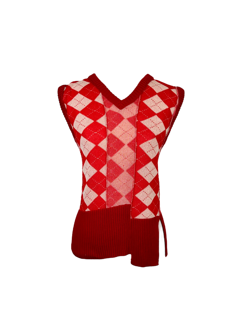 MM6 Maison Margiela Assymetric Red Argyle Unisex Tank