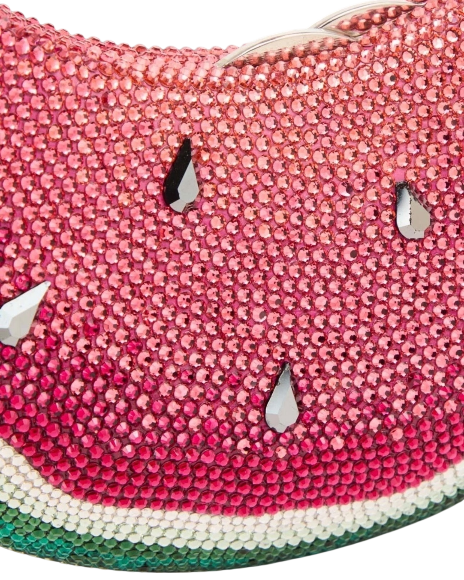 Judith Leiber Watermelon Crescent Crystal-Embelliished Silver-Toned Clutch in Red