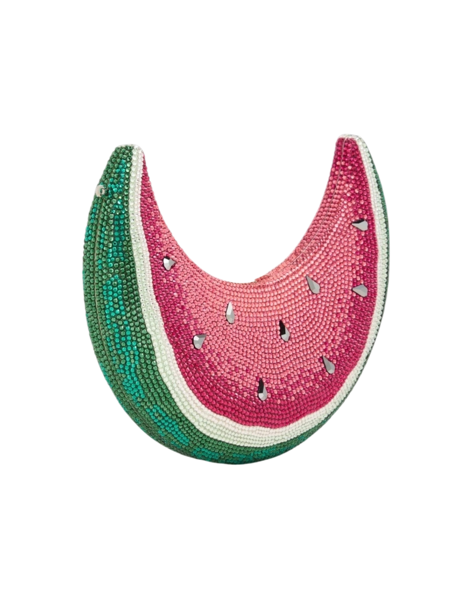 Judith Leiber Watermelon Crescent Crystal-Embelliished Silver-Toned Clutch in Red