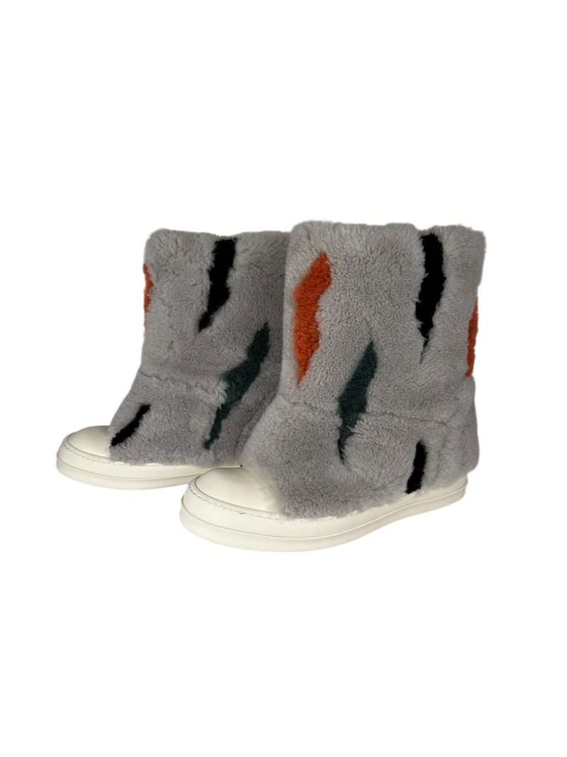 Rick Owens Grey Jumbo Puffer Shearling Boot