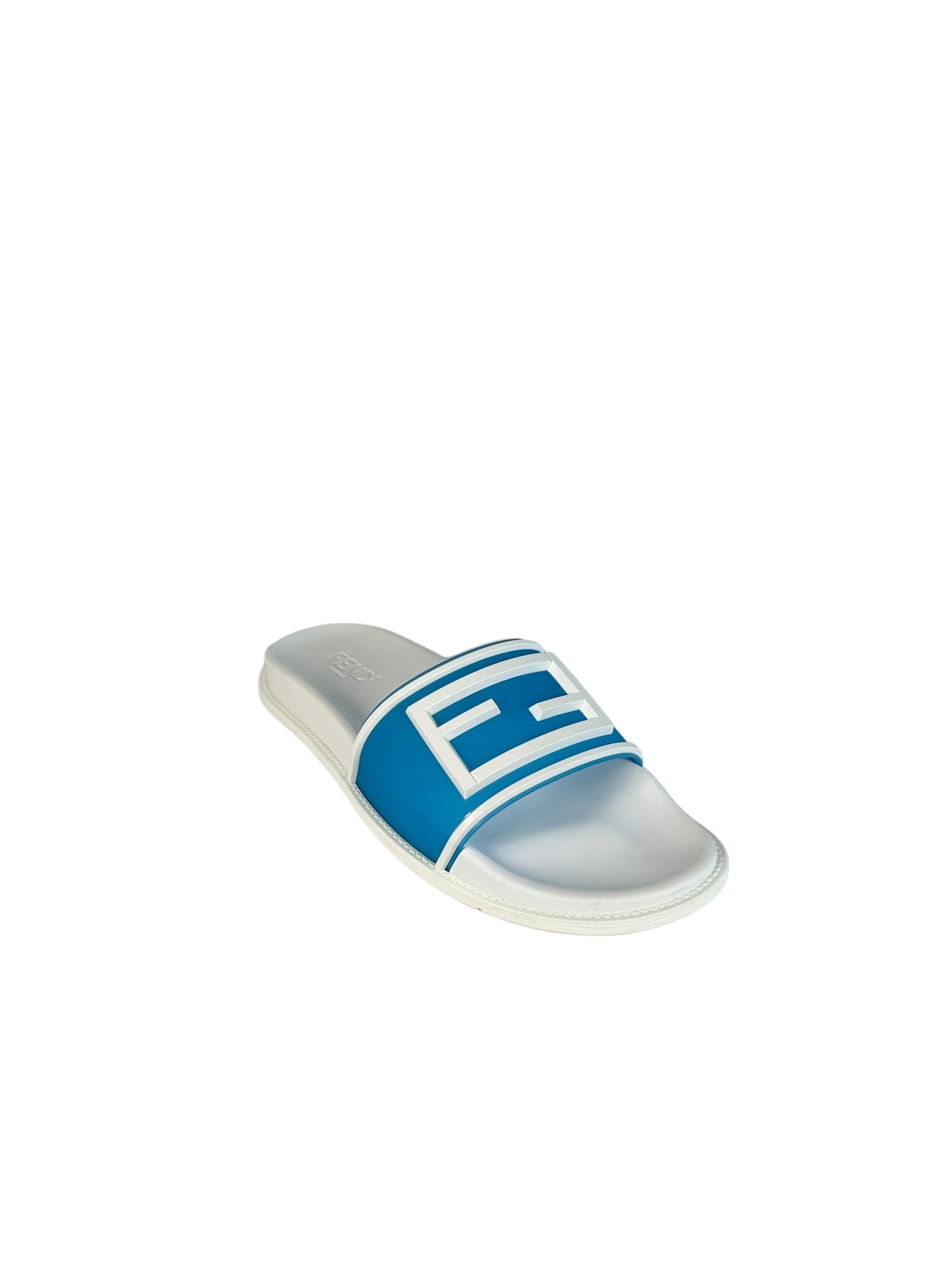 Fendi Baguette Rubber Slides in Blue