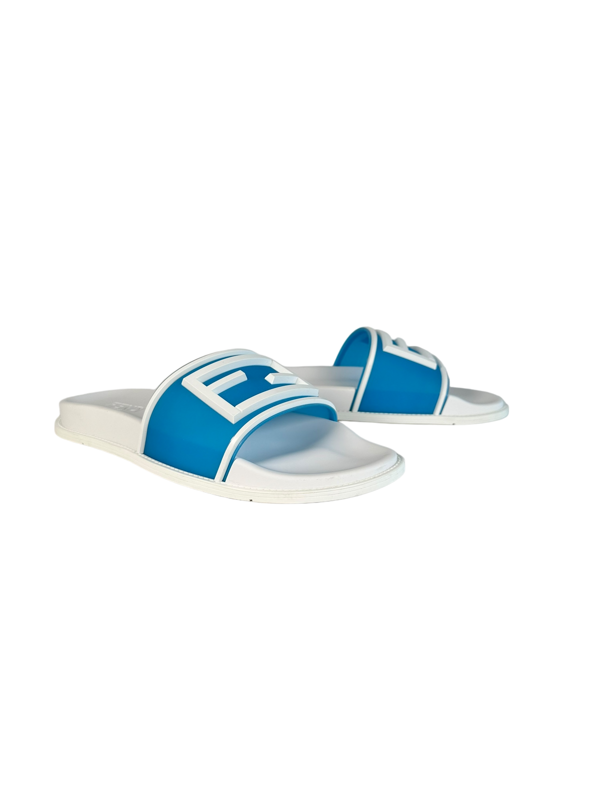 Fendi Baguette Rubber Slides in Blue