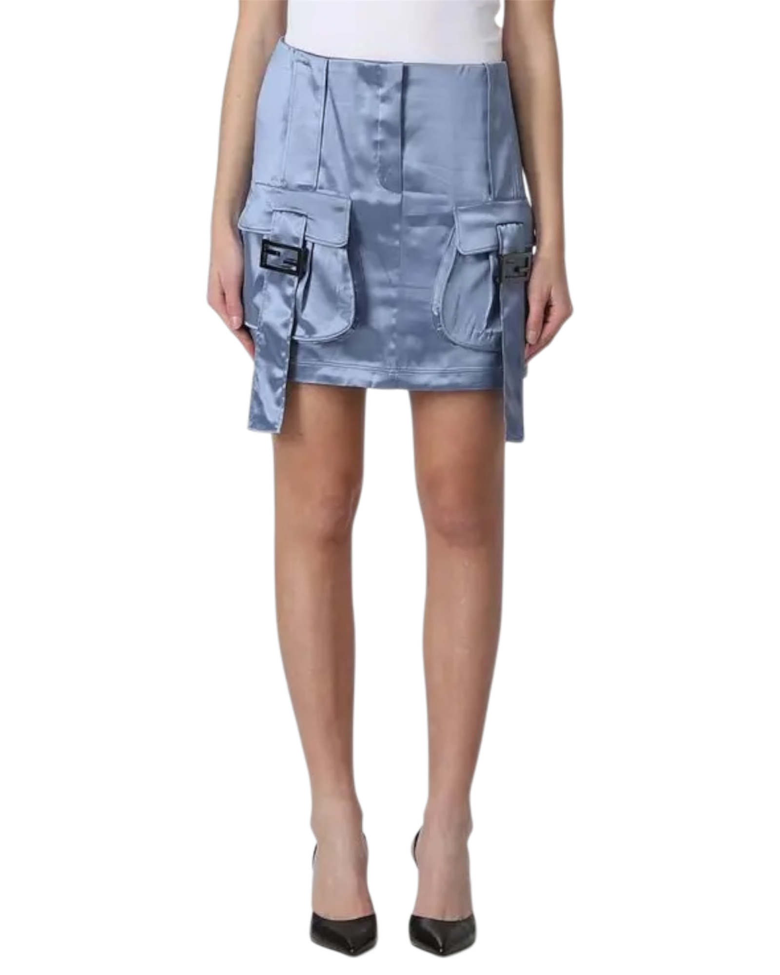 Fendi Satin Utility Skirt in Ice Blue