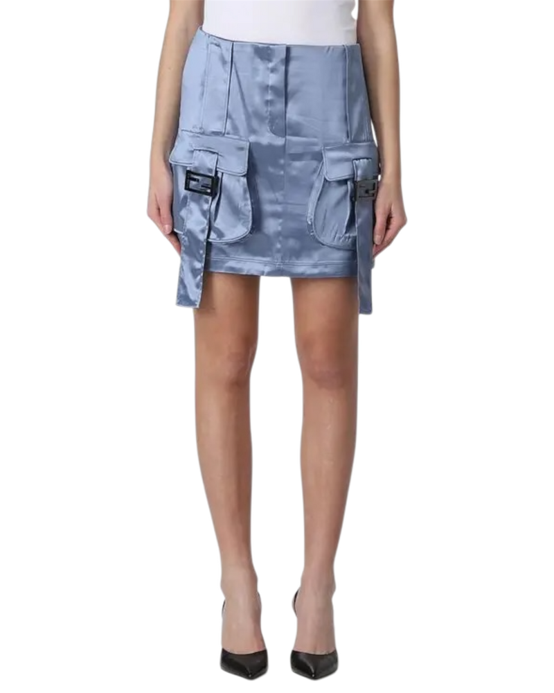 Fendi Satin Utility Skirt in Ice Blue