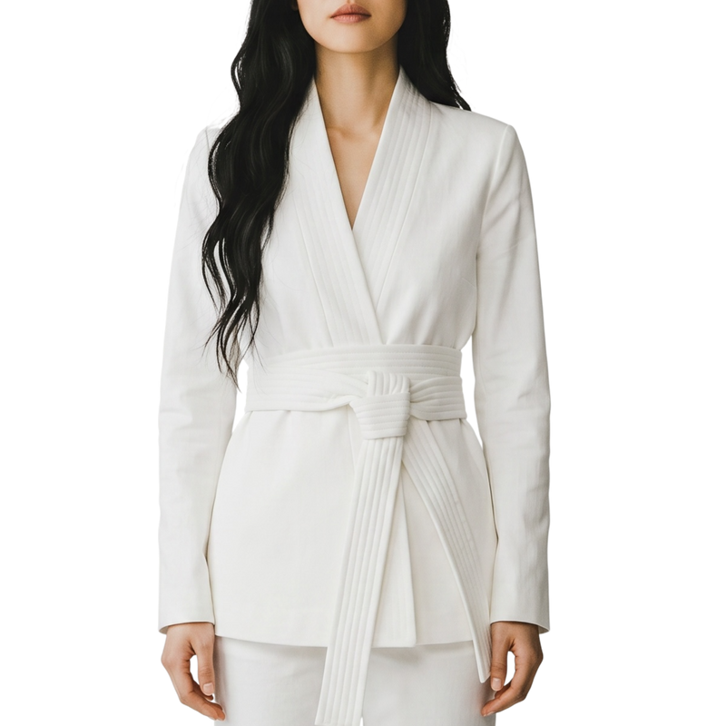 Gabriela Hearst Racer Belted Blazer — White Cotton Denim, Size S [US 4/FR 36/IT 40]