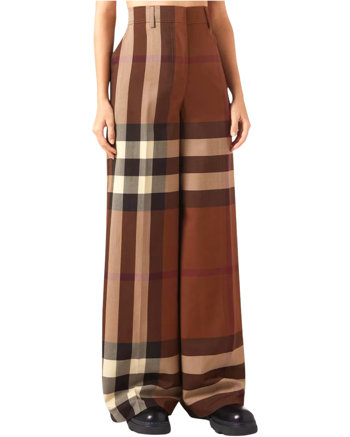 Burberry Brown Divya Check Wide Leg Pants in Wool