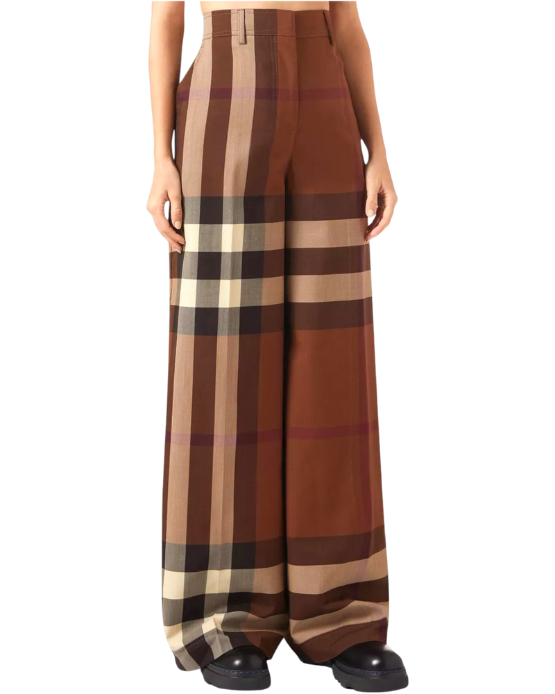 Burberry Wool Wide-Leg Check Trousers
