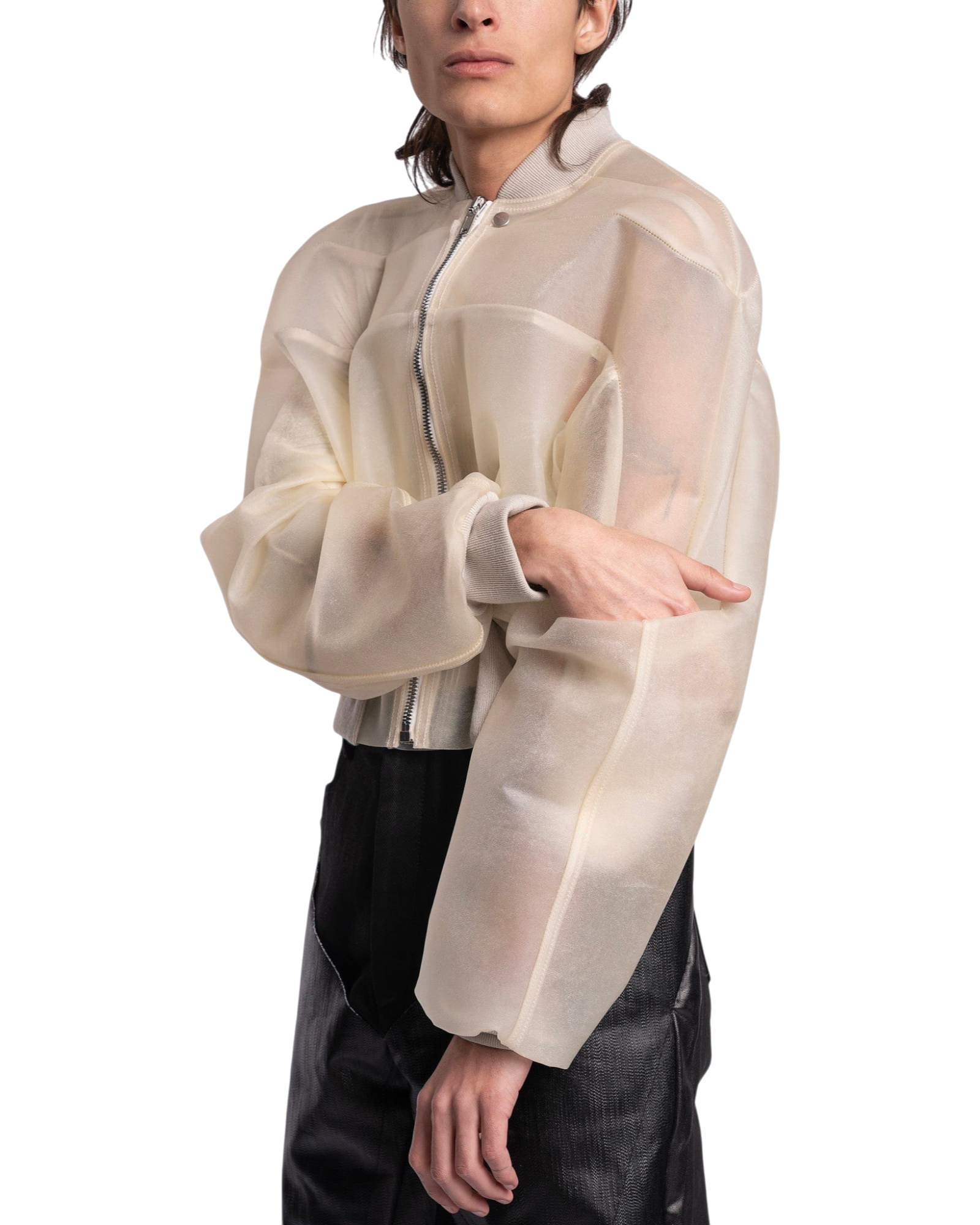Rick Owens Girdered Bomber Cropped in Transparent Leather