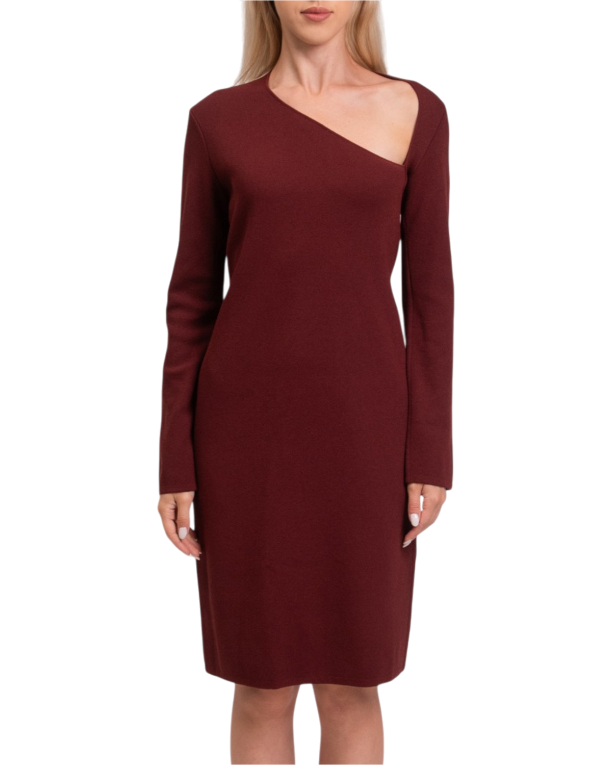 Bottega Veneta Asymmetric Neck Knit Dress in Rust