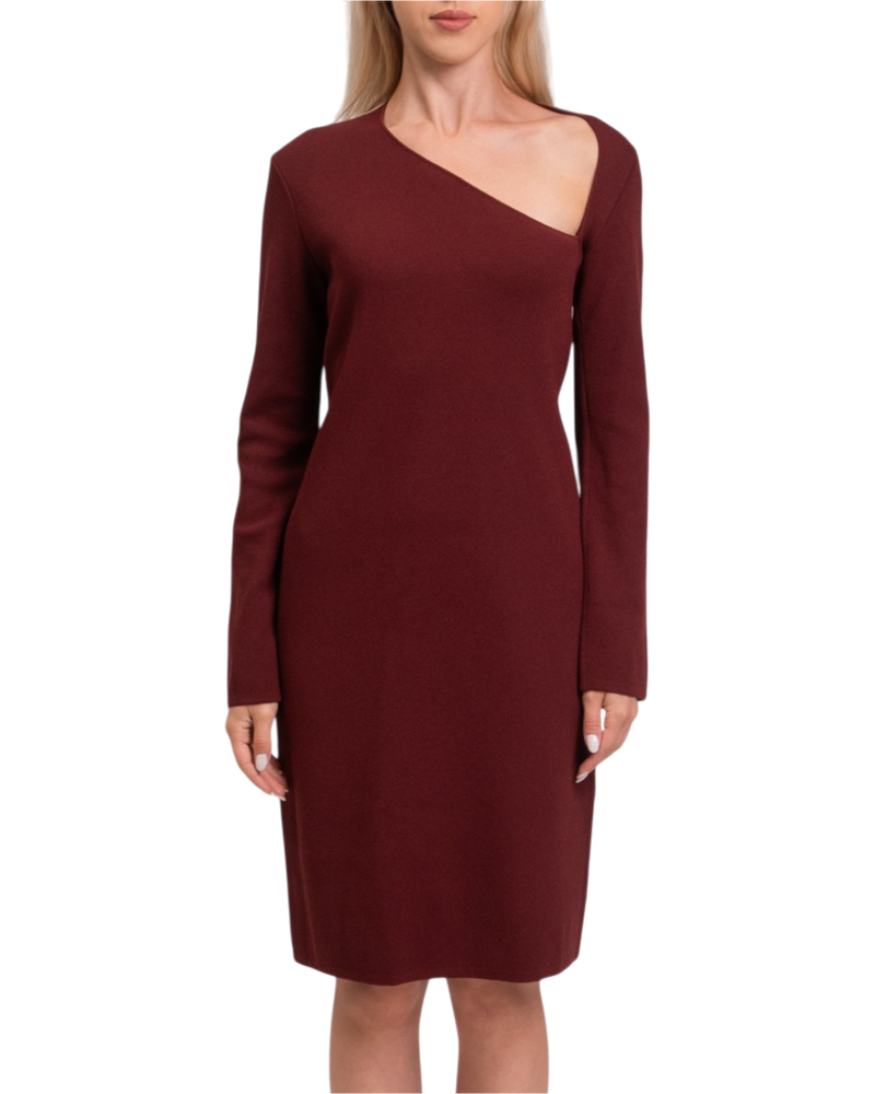 Bottega Veneta Viscose Asymmetric Neck Knit Dress in Rust