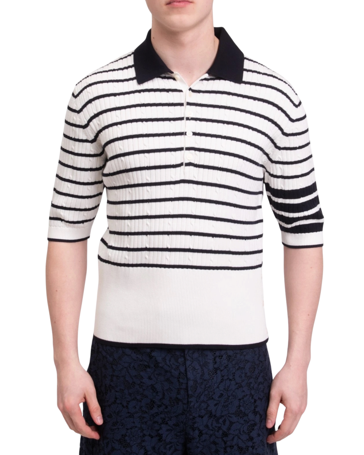 Thom Browne Bar Stripe Knitted Polo Shirt -- White, Size L