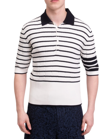 Thom Browne Bar Stripe Knitted Polo Shirt -- White, Size L