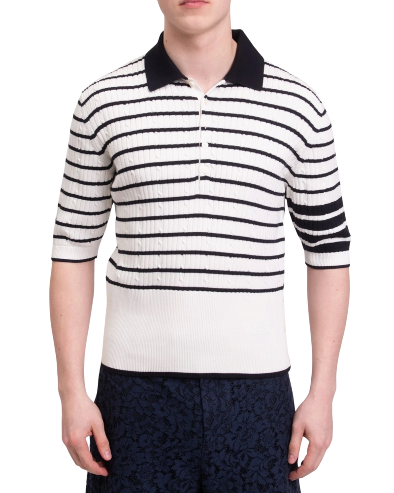 Thom Browne Bar Stripe Knitted Polo Shirt -- White, Size L
